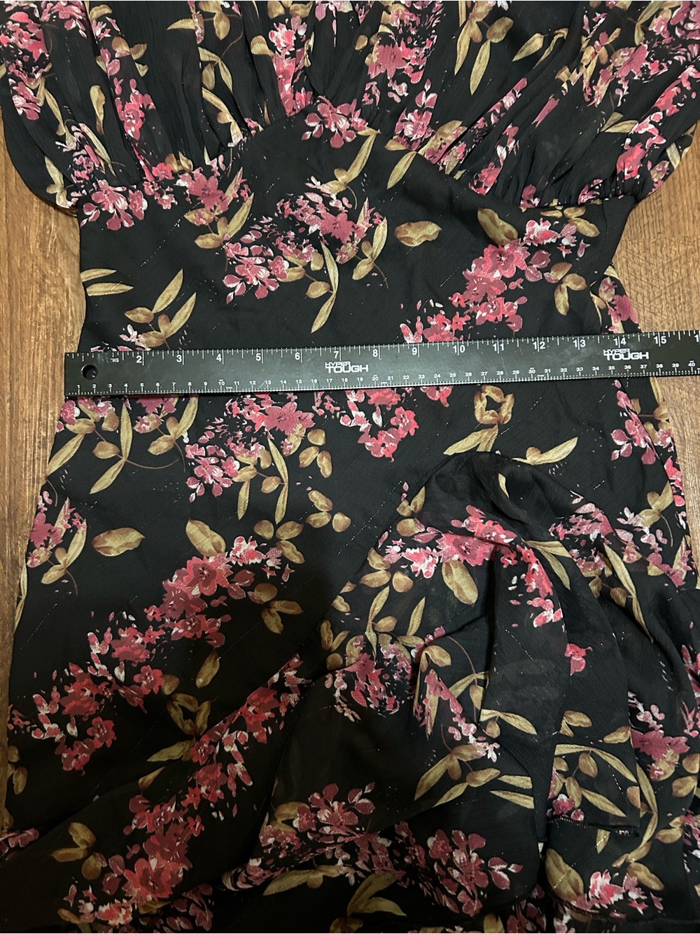Lulus L Black Pink Floral Tiered Ruffle Maxi Dress Romantic Puff Sleeve - Picture 5 of 5